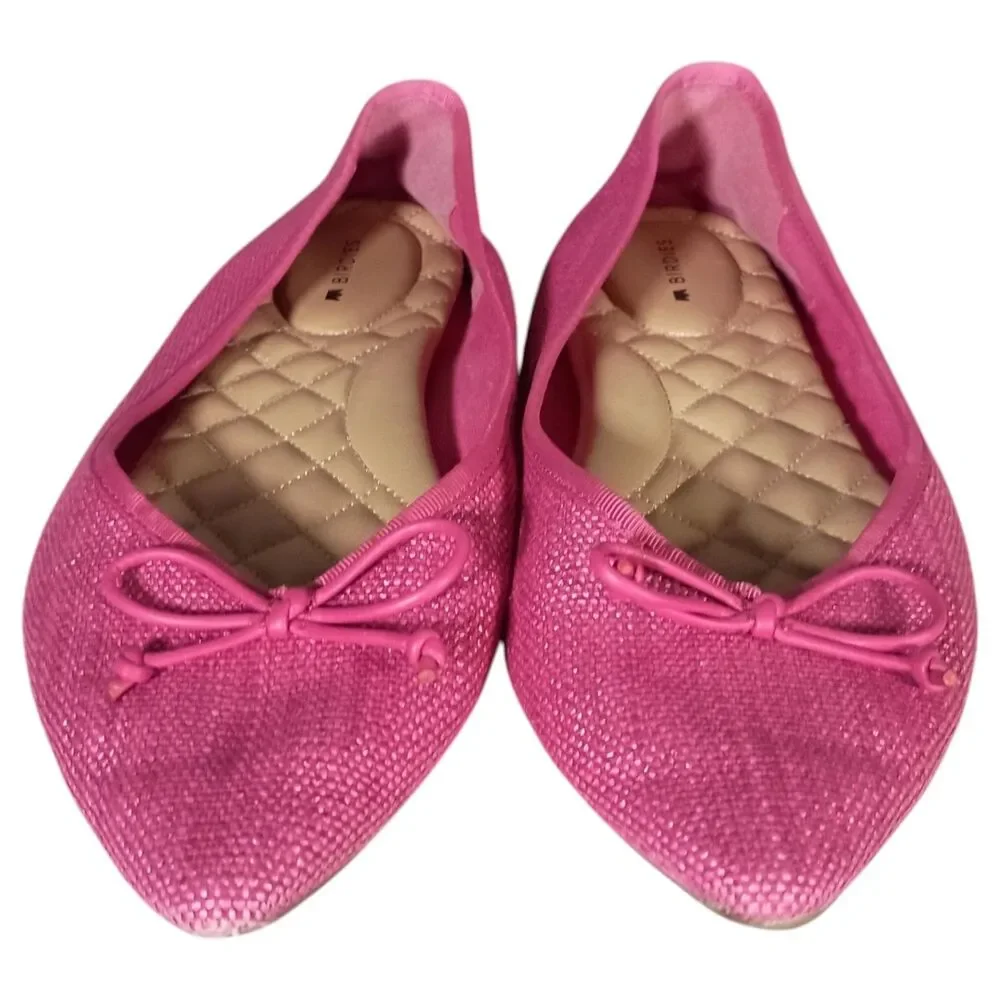 Birdies The Goldfinch Raffia Flats Shoes Pointed Toe Bow Pink Womens 8